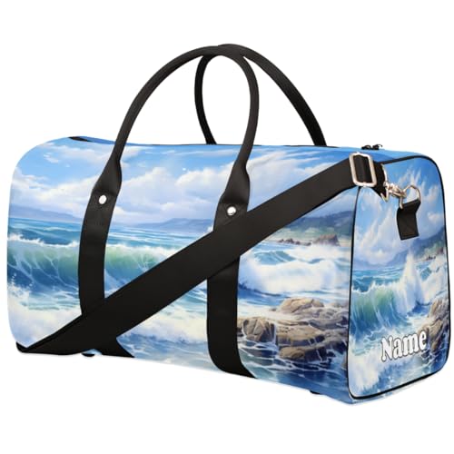 Ocean Beach Waves Sporttasche, personalisierter Name für Damen und Herren, wasserdichte Strandtasche, faltbar, persönliche Gegenstände, Reisetasche für Wochenender, Übernachtung, Tanz, von Pardick