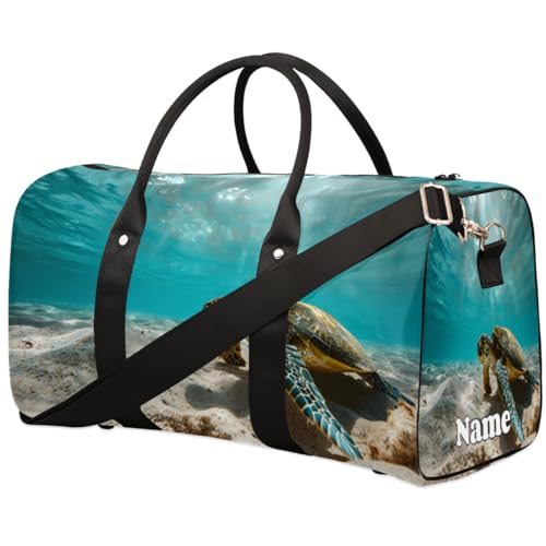 Sporttasche mit Meeresschildkröten-Tieren, personalisierter Name für Damen und Herren, wasserdicht, Strandtasche, faltbar, persönliche Gegenstände, Reisetasche für Wochenender, Übernachtung, Tanz, von Pardick