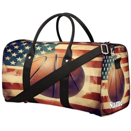 Sporttasche mit amerikanischer Flagge, personalisierter Name für Damen und Herren, wasserdicht, Strandtasche, faltbar, persönliche Gegenstände, Reisetasche für Wochenender, Übernachtung, Tanz, von Pardick