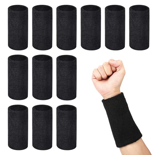 Partideal 12 Stück Schweißbänder Handgelenk,Schwarz Fitness Arm Schweißband 8.5 * 14.5 cm Handgelenk Elastische Schweißbänder Herren Damen Sport Wristbands für Tennis Basketball Fußball Laufen von Partideal