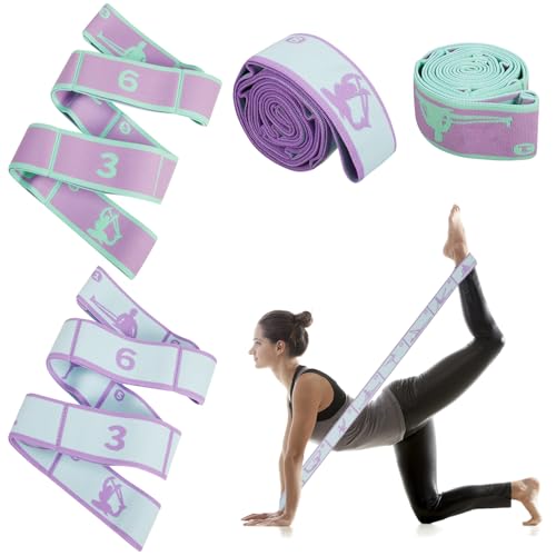 Partideal 2 Stück Yoga Gurt mit 8 Schleifen,Yoga Stretching Band Gymnastikband Fitnessband Dehnungsband,Hochelastischer Widerstandsbänder für Effektives Dehnübungen und Yoga-Training von Partideal