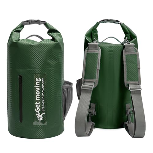 Pasdrucn 10L Wasserdichter Rucksack Mit Rolltop Verschluss, wasserdichte Tasche Mit 2 Schultergurt, Wasserfester Beutel Packsack Mit 2 Verstellbarer Schulterriemen (Grün) von Pasdrucn