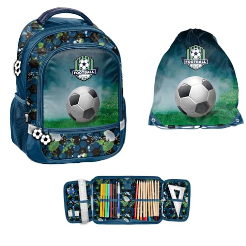 Paso 3-TEILIGES SCHULSET: Rucksack + Turnbeutel + BEFÜLLTE FEDERMAPPE - Fussball Paso 3-TEILIGES SCHULSET: Rucksack + Turnbeutel + BEFÜLLTE FEDERMAPPE - Fussball von Paso