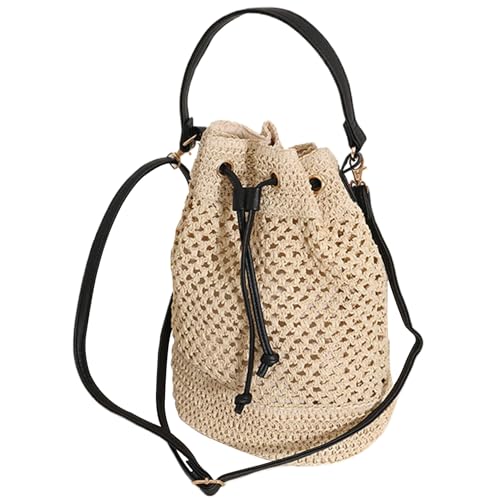 Strohschaufelbeutel Sommer Stroh Umhängetasche mit verstellbarem Schultergurt Strand Strand Weidenbeutel Kordelschluss Schließung gewebter Crossbody -Tasche für Frauen Urlaub beige, Strohschaufelbeut von Pastoralist