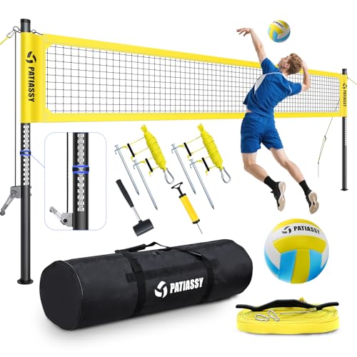 Patiassy Tragbares professionelles Volleyball-Set für Outdoor, Hinterhöfe, höhenverstellbare Aluminiumstangen und Seilwinde für Anti-Schlag, Gelb Patiassy Tragbares professionelles Volleyball-Set für Outdoor, Hinterhöfe, höhenverstellbare Aluminiumstangen und Seilwinde für Anti-Schlag, Gelb von Patiassy
