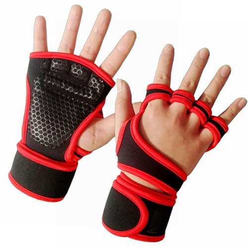 Pcivzxam L Training Sporthandschuhe Fitness Bodybuilding Gewichtheben Handschuhe Gym Hand Handgelenk Handschuhe für Männer Frauen Trainingshandschuhe Rot B von Pcivzxam