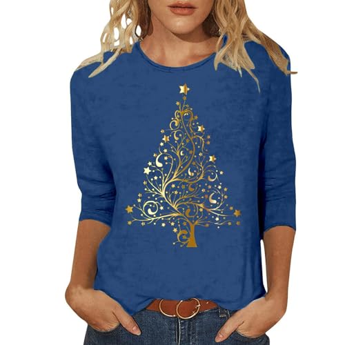 Angebot des TagesWeihnachts Bluse Damen Lustig Elegant Weihnachtsshirt - Langarm Rundhals Xmas Oberteile Tops Weihnachtsoutfit Glitzer Weihnachtsbaum Pullover Festliche von Pdakieyxnd