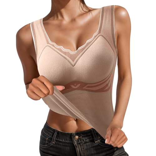 BH Hemd Damen Mit Cups, Unterhemd Mit BH Integriert Damen BH Hemd Ohne Bügel Mit Cups - V-Ausschnitt Eingebauter BH Stretch Unterhemden Gepolstert Tank Tops Einfarbig Bequeme Hemd Sport BH von Pdakieyxnd