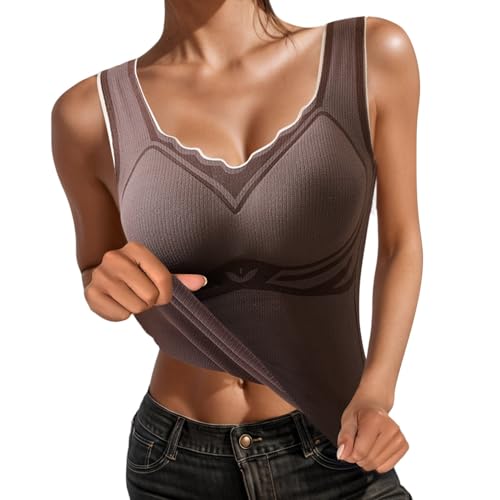 BH Hemd Mit Cups, BH Hemd Damen Ohne Bügel Unterhemd Mit BH Integriert - V-Ausschnitt Unterhemden Ärmellos Tank Top Eingebauter Mit Integriertem BH Wärme Einfarbig Bequeme Hemd Sport BH von Pdakieyxnd