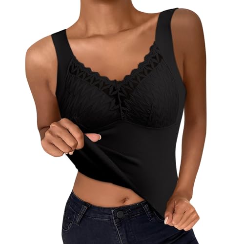 BH Hemden Damen Ohne Bügel, Unterhemd Mit BH Integriert Damen BH Hemd Ohne Bügel Mit Cups - V-Ausschnitt Eingebauter BH Stretch Unterhemden Gepolstert Tank Tops Einfarbig Bequeme Hemd Sport BH von Pdakieyxnd