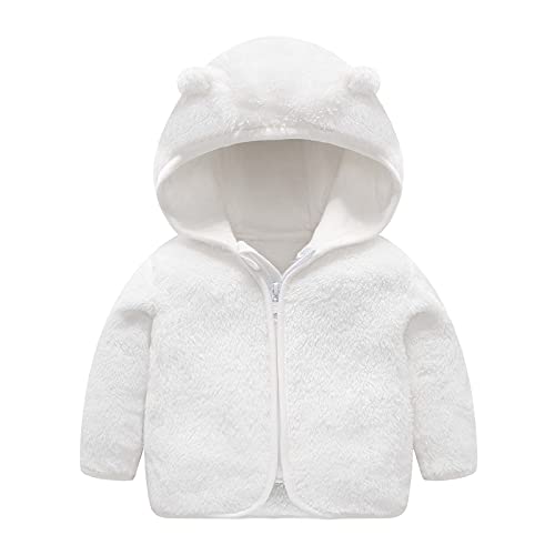 Baby Fleecejacke, Teddy Fleece Jacke Kinder Junge Mädchen Niedlichen Bärenohren Steppjacke Winter Kapuzenjacke Baby Flanell Mode Mäntel Langarm Fleecejacke Jungen Weiß von Pdakieyxnd