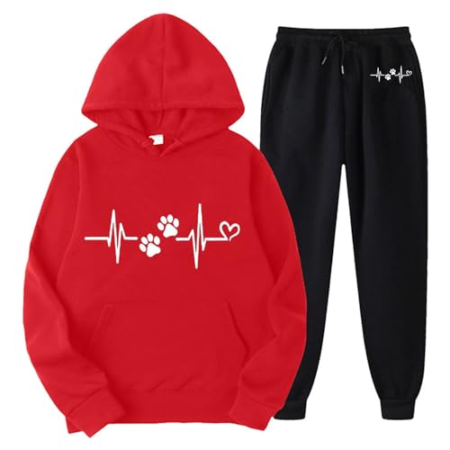 Bekleidungssets, Trainingsanzug Damen Baggy Jogginganzug, 2 Teiler Mit Tasche Workout Set Lose Fitness Bequeme Sportanzug Einfarbig Trainingsanzüge von Pdakieyxnd