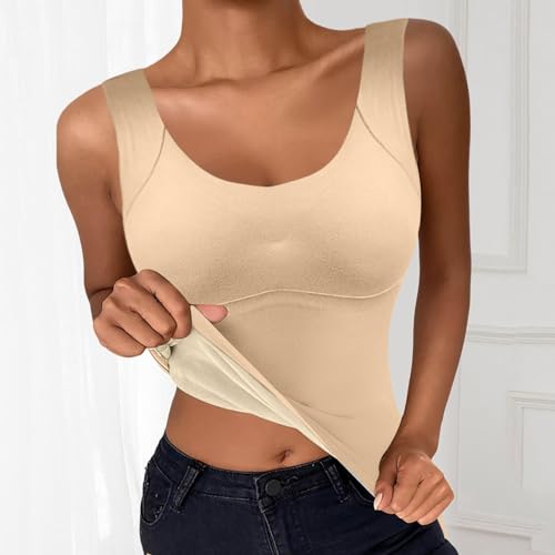 Black Friday, BH Hemd Damen Ohne Bügel Unterhemd Mit BH Integriert - V-Ausschnitt Unterhemden Ärmellos Tank Top Eingebauter Mit Integriertem BH Wärme Einfarbig Bequeme Hemd Sport BH von Pdakieyxnd