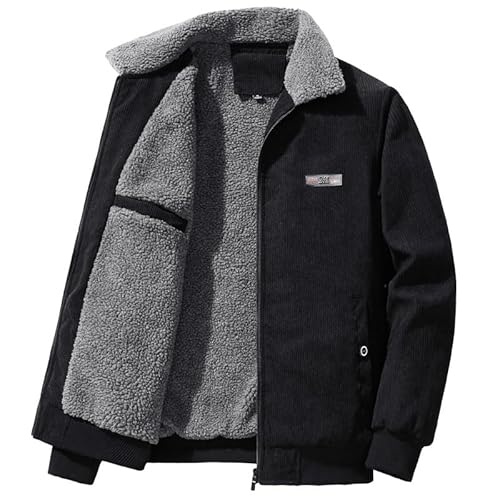 Black Friday, Sherpa Cordjacke Herren Gefüttert Große Größen Teddyfleece Jacke Ohne Kapuze - Winter Teddyfell Reißverschluss Outdoorjacke Kuschel Stehkragen Fleecejacke Mit Taschen von Pdakieyxnd