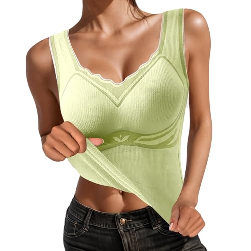 Blitzangebote, Unterhemd Mit BH Integriert Damen BH Hemd Ohne Bügel Mit Cups - V-Ausschnitt Eingebauter BH Stretch Unterhemden Gepolstert Tank Tops Einfarbig Bequeme Hemd Sport BH von Pdakieyxnd