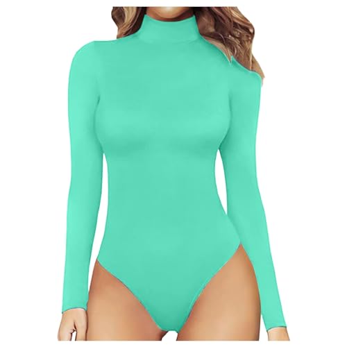 Body Mit Reissverschluss, Body Shaper Damen Langarm Rollkragen Unterhemden Shapewear - Unterziehbody Stretch Langarmbody Long Sleeve Oberteil Langarmshirt für Frauen Grün von Pdakieyxnd