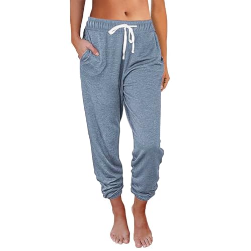 Bodybuilding Hose, Sweatpants Damen Weite Trainingshose, Jogginghose Baumwolle Sporthose Lang Frauen Laufhosen Fitness High Waist Freizeithose Jogging Hose Himmelblau von Pdakieyxnd