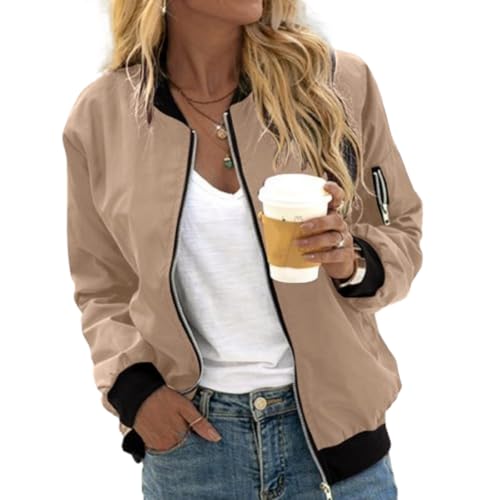 Bomberjacke Damen Sommer Blouson - Leichte Dünne Kurz Jacke Mit Reissverschluss Teenager Mädchen Oversize Übergangsjacke Ohne Kapuze Elegant Blaser Fliegerjacke Dünne Sportlich Blouson Jacke von Pdakieyxnd