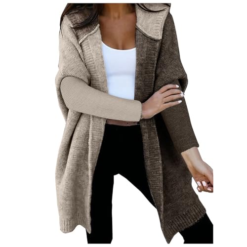 Cardigan Damen Grobstrick Strickjacke - Jäckchen Oversize Strickmantel Strick Strickjacken Mit Kapuze Sweater Lange Winter Jacke Langarm Lang Casual Taschen Vorne Offen Khaki von Pdakieyxnd