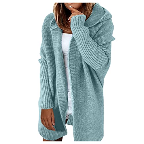 Cardigan Damen Lang Strickjacke - Kapuzenpullover Casual Winter Strickmantel Mit Taschen Und Kapuze Grobstrickjacke Elegant Strick Jacke Strickcardigan Acken Vorne Offen von Pdakieyxnd