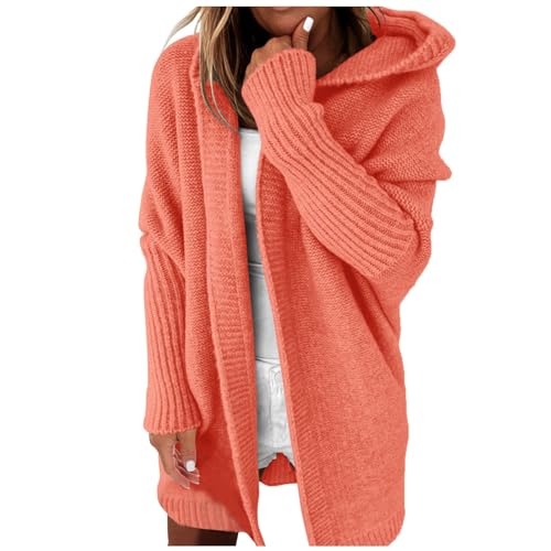 Cardigan Damen Lang Strickjacke - Kapuzenpullover Casual Winter Strickmantel Mit Taschen Und Kapuze Grobstrickjacke Elegant Strick Jacke Strickcardigan Acken Vorne Offen von Pdakieyxnd