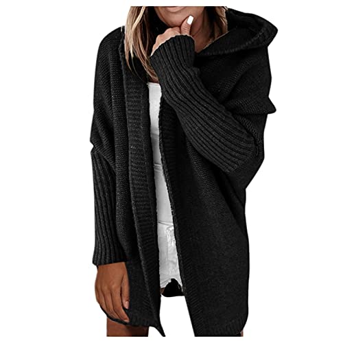 Cardigan Damen Lang Strickjacke - Kapuzenpullover Casual Winter Strickmantel Mit Taschen Und Kapuze Grobstrickjacke Elegant Strick Jacke Strickcardigan Acken Vorne Offen von Pdakieyxnd