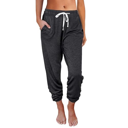 Damen Wanderhose, Sweatpants Damen Weite Trainingshose, Jogginghose Baumwolle Sporthose Lang Frauen Laufhosen Fitness High Waist Freizeithose Jogging Hose Dunkelgrau von Pdakieyxnd