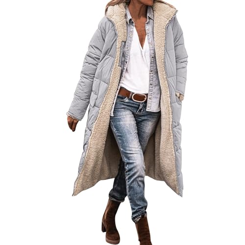 Damen Wintermantel Lang Warm Elegant, Winterjacke Damen Warm Gefüttert Wintermantel Teddy Mantel Lange Jacke Elegant Kapuzenmantel Reißverschluss Winter Coat Frauen Winterparka Langer Wintermantel von Pdakieyxnd