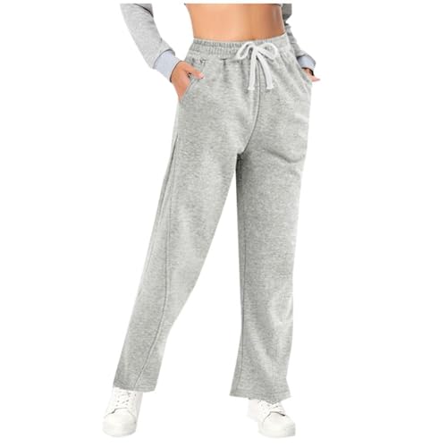 Damenhosen Elegant, Sporthose Damen Baggy Sweatpants, Bequeme Weite Hose Baumwolle Frauen Laufhosen Fitness High Waist Freizeithose Lang Jogging Trainingshose Hellgrau von Pdakieyxnd