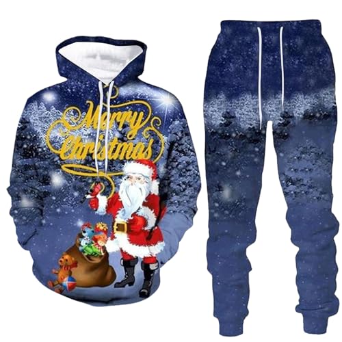 Damenmode Sale Winter Weihnachts Anzug Herren Übergröße Weihnachten Jogginganzug Set - Oversized Weihnachtspullover Hoodie und Baggy Jogginghose Sportanzug Marine von Pdakieyxnd