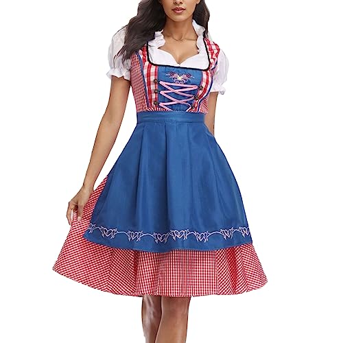 Dirndelkleider Damen Günstig, Dirndl Damen Midi, Knielang Samt Trachtenkleid Grosse Grössen Lang Dirndel Schürzen 3 Teilig Dirndl Set Komplett Modern Billig Dirndl Mit Bluse Für Oktoberfest Blau von Pdakieyxnd