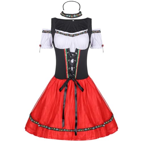 Dirndl Damen Billig - Midi Sexy Grosse Grössen Trachtenmode Set Lang Mit Bluse Trachtenrock Kleid Für Oktoberfest Besondere Anlässe Rot von Pdakieyxnd