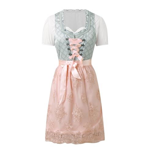 Dirndl Damen Grosse Grössen - Dirndlkleid Samt Midi Schürze Spitze Trachten Sexy Hochgeschlossen Dirndlbluse Dirndlschürze 3 Teilig Für Oktoberfest Besondere Anlässe Rot von Pdakieyxnd