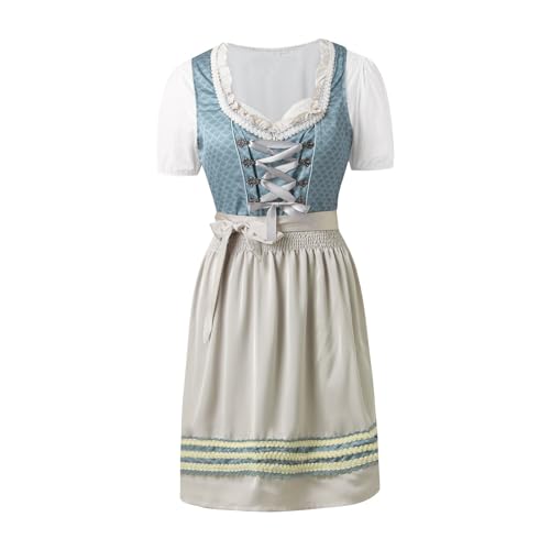 Dirndl Damen Midi Grosse Grössen - Samt Trachten Set Billig Lang Dirndlkleid Mit Spitzenschürze Trachtenmode Kleid Für Oktoberfest Hellblau von Pdakieyxnd