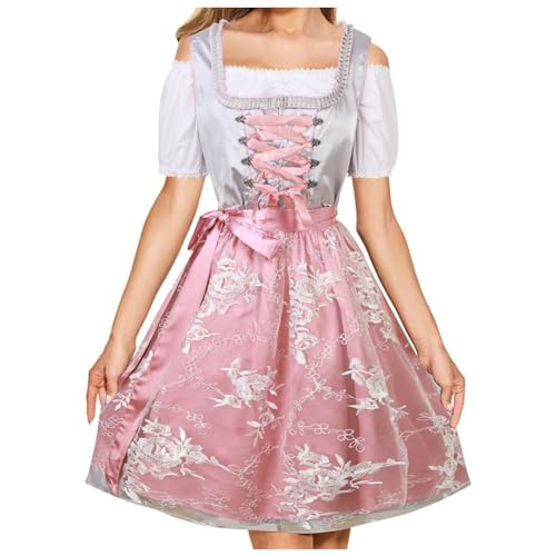 Dirndl Knielang, Dirndl Damen Lang Trachtenkleid, Dresses Modern Trachtenkleider Für Oktoberfest Mit Bluse Trachtenmode 3 Teilig Midi Grün Dirndlkleid Spitzenschürze Rot von Pdakieyxnd