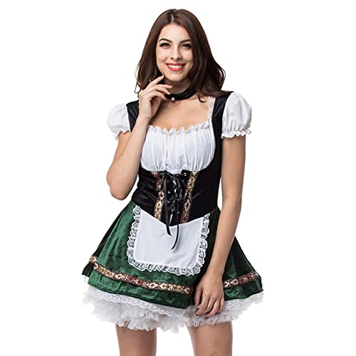 Dirndl Lang, Dirndl Damen Lang Trachtenkleid, Sexy Dirndlschürzen Schlicht Dirndlkleid Knielang Set Komplett Midi Trachtenmode Trachtenrock Kleid Für Oktoberfest Grün von Pdakieyxnd