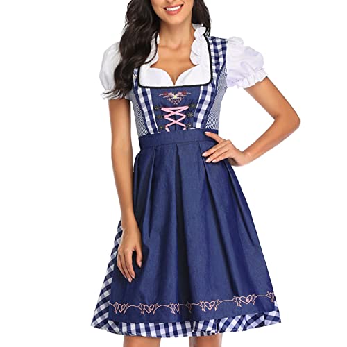 Dirndl Lang Damen, Dirndl Damen Lang Trachtenkleid, Dresses Tracht Set Komplett Grün 3 Teilig Midi Inkl. Trachtenrock Dirndlbluse Dirndlschürze Für Oktoberfest Blau von Pdakieyxnd