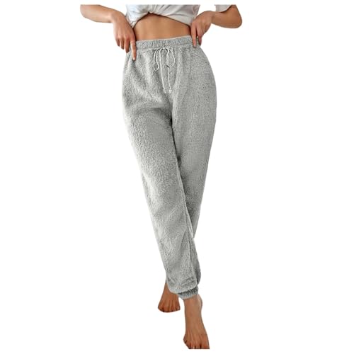 Elegante Jogginghose Damen, Thermo-Arbeitshose Fleecehose Damen Fleece Thermohose Sherpa-Innenfutter Sweathose Freizeithose Mit Kordelzug von Pdakieyxnd