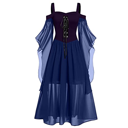 Elfen Kostüm Damen, Deals of The Day Mittelalter Kleid Damen Große Größen Kleidung Grün Vintage Halloween-Kostüm Halloween Fasching Karneval Kostüm Mittelalterkleid Für von Pdakieyxnd