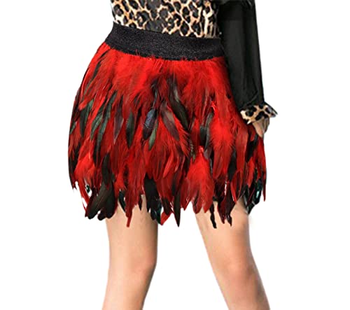 Feder Rock Damen Kurz Mini Tütü - Mode Party Karneval Kostüm Tanzkleid Dekoration Federbesatz Faschings Kostüme Tanz Bühnen Schal Kleidung Festival Outfit Rot von Pdakieyxnd