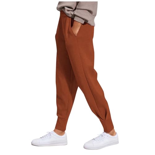 Festival Hose Damen, Sporthose Damen Weite Trainingshose, Pants Lang Fahrradhose Teenager Mädchen Baumwolle Jogging Hose Für Frauen Lange Freizeithose Slim Fit Ziegelrot von Pdakieyxnd