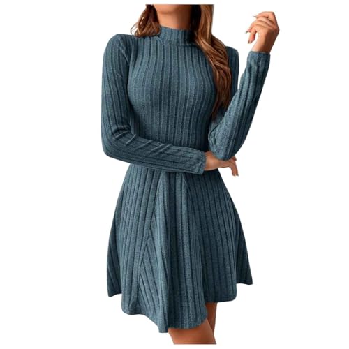 Figurbetontes Kleid, Sweater Dress Pulloverkleid Damen Oversize Sweatkleid Strickpullover Winter Langes Elegant Strick Warme Longpullover Langarm Sweater Winterkleid Blau von Pdakieyxnd