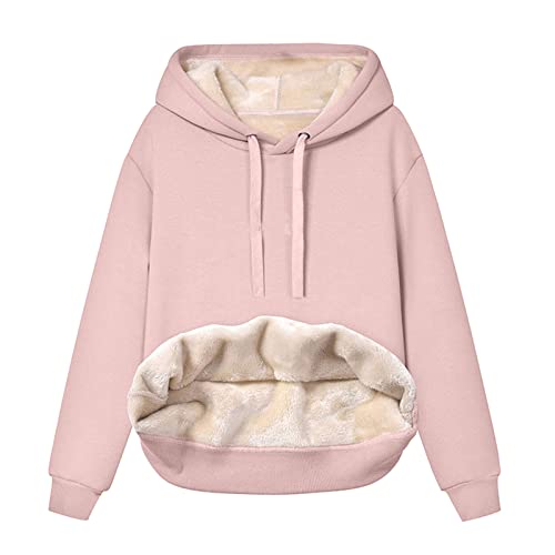 Fleecepullover Damen, Teddy Hoodie Damen Mit Kapuze Fleece Kapuzenpullover Flauschiger Sweatshirt Winter Thermo Pullover Sherpa Dicke Langarmshirt Kuschelige Teddy Fleece Hoodie Rosa von Pdakieyxnd