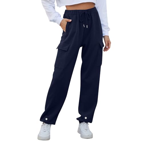 Golfhose Damen, Jogginghose Damen Mit Gummizug Sporthose, Yoga Hose Bequeme Baumwolle Jogging Für Frauen Lange Freizeithose Slim Fit Trainingshose Dunkelblau von Pdakieyxnd