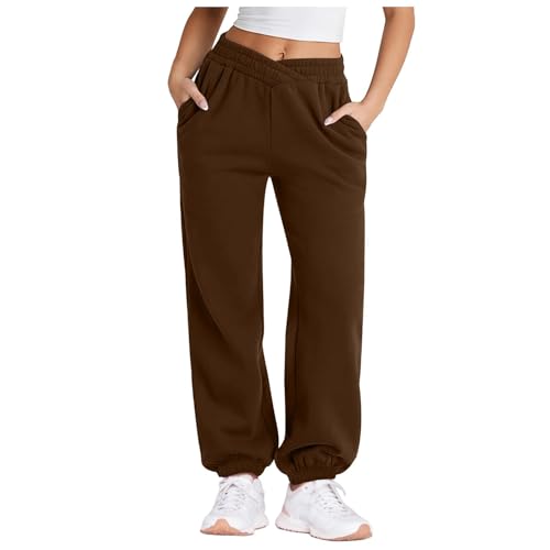 Golfhose Damen, Jogpants Damen Mit Gummizug Trainingshose, Fahrradhosen Leicht Baumwolle Jogging Hose Für Frauen Sporthose Lange Freizeithose Slim Fit Kaffee von Pdakieyxnd