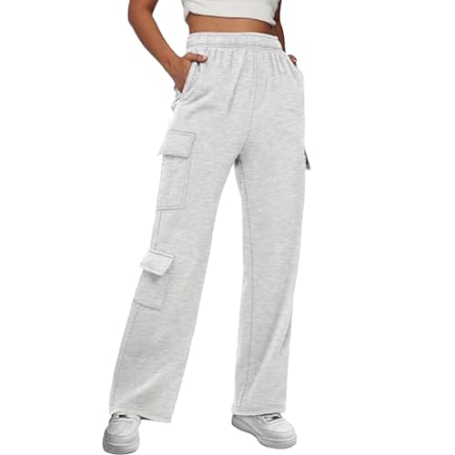 Golfhose Damen, Sporthose Damen Weite Trainingshose, Yoga Hose Mit Gummizug Jogpants Lockere Baumwolle Jogging Für Frauen Lange Freizeithose Slim Fit Grau von Pdakieyxnd