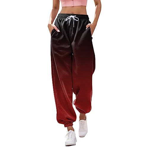 Golfhose Damen, Sweatpants Damen Baggy Jogpants, Weite Sporthose Baumwolle Jogging Hose Für Frauen Lange Freizeithose Slim Fit Trainingshose Wein von Pdakieyxnd