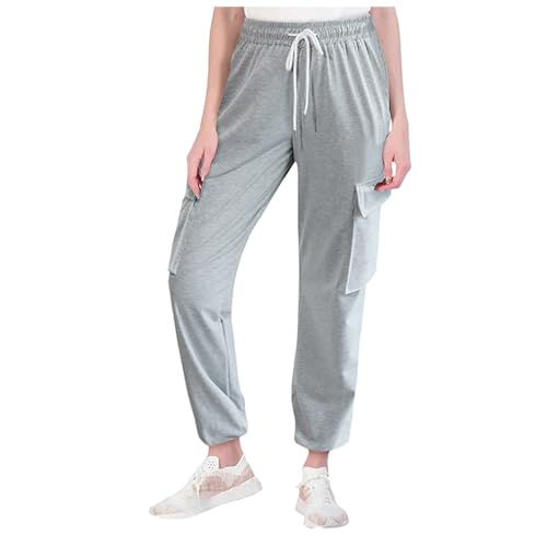 Golfhose Damen, Trainingshose Damen Baggy Sporthose, Outdoorhose Freizeit Jogpants Weite Baumwolle Jogging Hose Für Frauen Lange Freizeithose Slim Fit Hellgrau von Pdakieyxnd