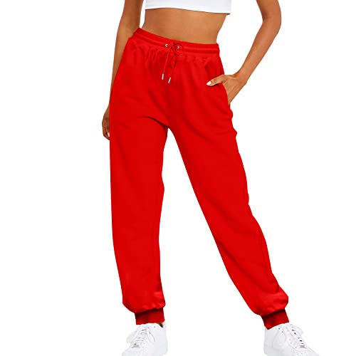 Golfhose Damen, Trainingshose Damen Lang Sweatpants, Sport Sommerhose Elegante Baumwolle Jogging Hose Für Frauen Sporthose Lange Freizeithose Slim Fit Rot von Pdakieyxnd