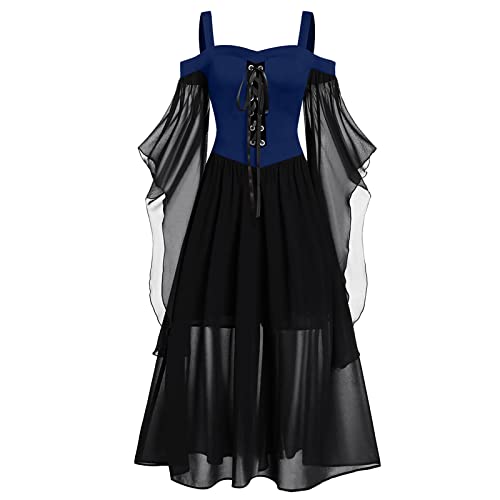 Halloween Kostüm Vampir Damen, Warehouse Deal Retourenware Mittelalter Kleid Damen Lang Kleidung Trompetenärmel Grün Gebunden Taille Übergröße Karneval Party Faschingskostüme Bound Waist Partykleid von Pdakieyxnd